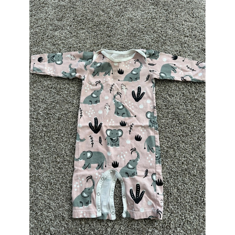Winter Water Factory Pink Elephant Organic Cotton Romper 3M Long Sleeve Snaps - Picture 6 of 6